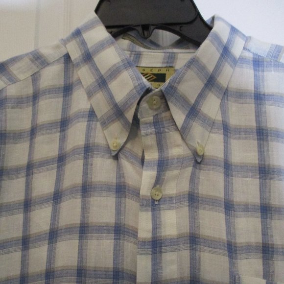 Joseph Abboud Blue White Linen Button Down sz XL - Picture 3 of 9